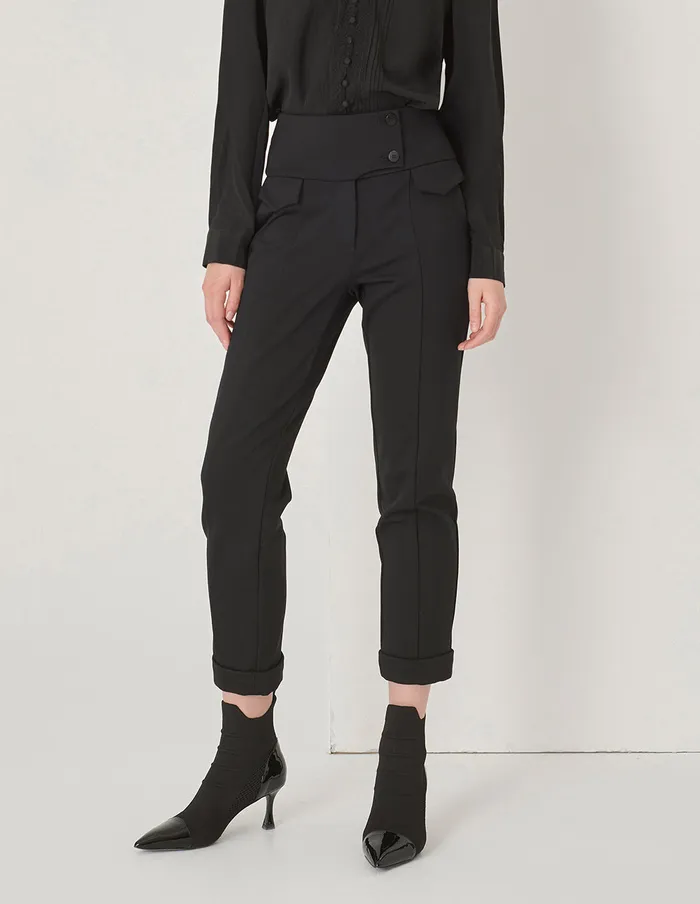 MARYLING Pants and Shorts Black WideWaisted Decorative Slim Fit Stretch Pants Black 8211 Women MARYLING Pants and Shorts Black WideWaisted Decorative Slim Fit Stretch Pants Black 8211 Women