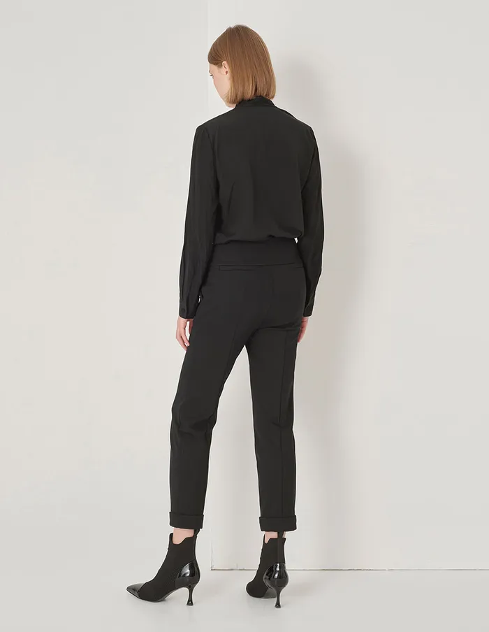 MARYLING Pants and Shorts Black WideWaisted Decorative Slim Fit Stretch Pants Black 8211 Women MARYLING Pants and Shorts Black WideWaisted Decorative Slim Fit Stretch Pants Black 8211 Women