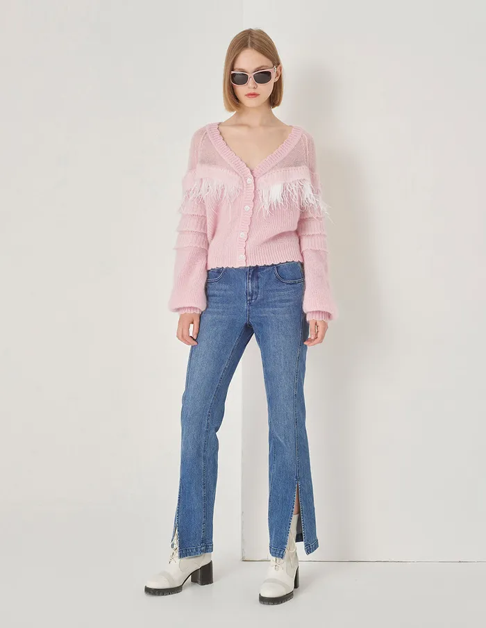 MARYLING Pants and Shorts Blue Denim Bootcut Jeans With Slit Hem Denim 8211 Women MARYLING Pants and Shorts Blue Denim Bootcut Jeans With Slit Hem Denim 8211 Women