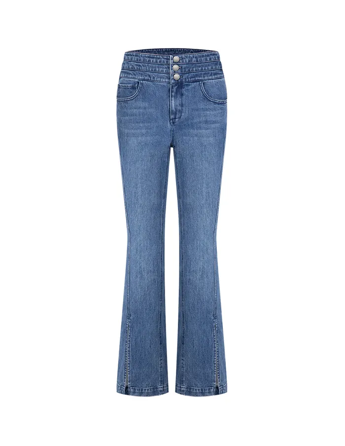 MARYLING Pants and Shorts Blue Denim Bootcut Jeans With Slit Hem Denim 8211 Women MARYLING Pants and Shorts Blue Denim Bootcut Jeans With Slit Hem Denim 8211 Women