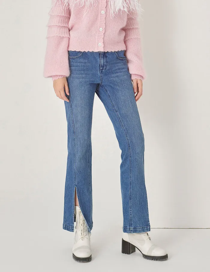 MARYLING Pants and Shorts Blue Denim Bootcut Jeans With Slit Hem Denim 8211 Women MARYLING Pants and Shorts Blue Denim Bootcut Jeans With Slit Hem Denim 8211 Women