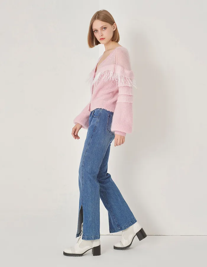 MARYLING Pants and Shorts Blue Denim Bootcut Jeans With Slit Hem Denim 8211 Women MARYLING Pants and Shorts Blue Denim Bootcut Jeans With Slit Hem Denim 8211 Women