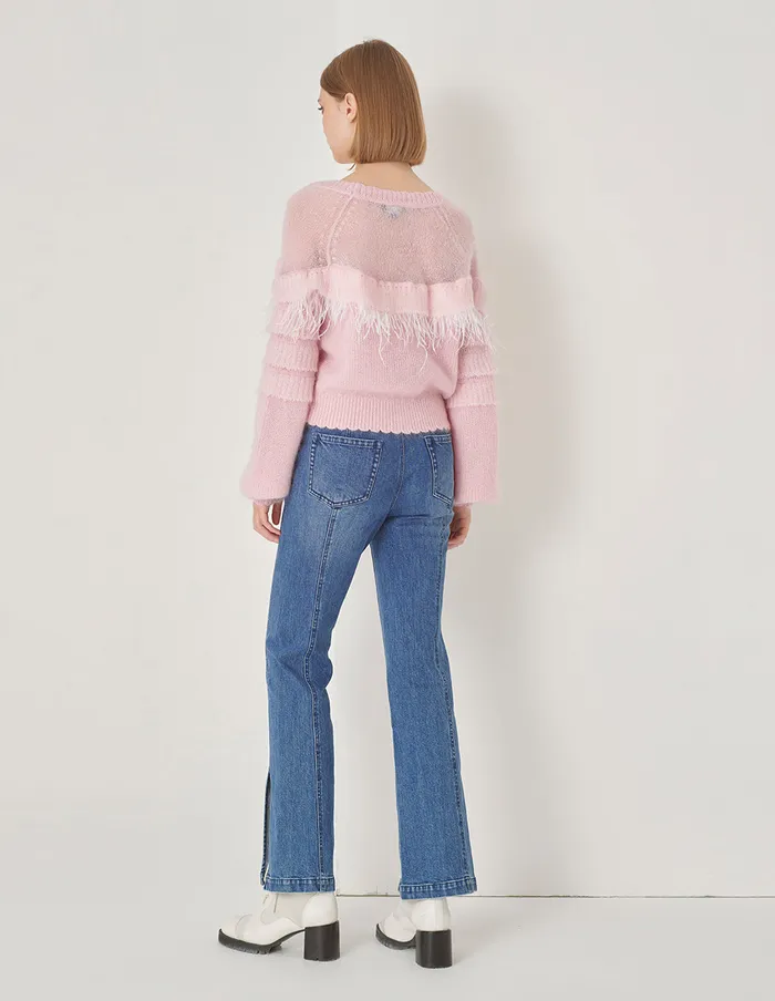 MARYLING Pants and Shorts Blue Denim Bootcut Jeans With Slit Hem Denim 8211 Women MARYLING Pants and Shorts Blue Denim Bootcut Jeans With Slit Hem Denim 8211 Women