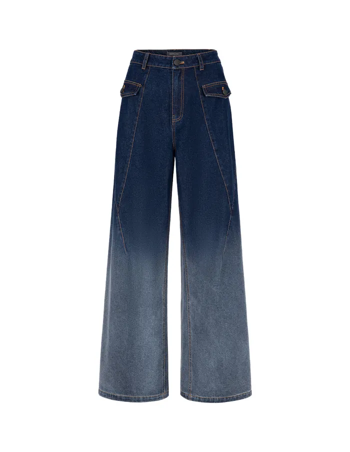 MARYLING Pants and Shorts Straight WideLeg Dark Blue Gradient Washed Denim Pants Denim 8211 Women MARYLING Pants and Shorts Straight WideLeg Dark Blue Gradient Washed Denim Pants Denim 8211 Women