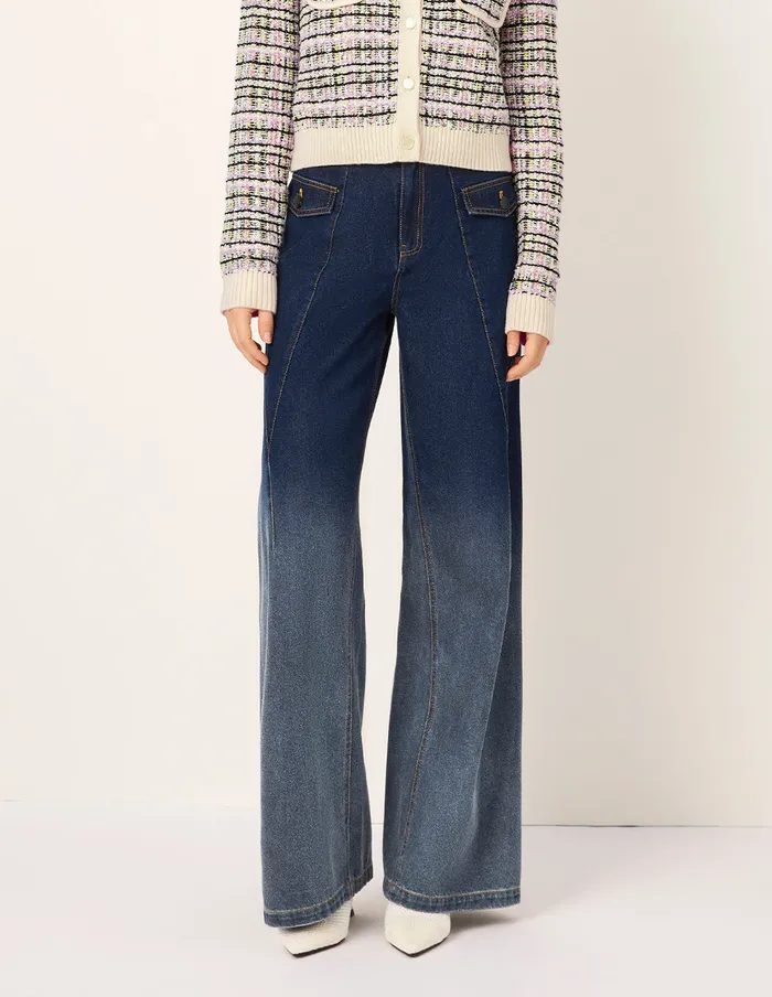 MARYLING Pants and Shorts Straight WideLeg Dark Blue Gradient Washed Denim Pants Denim 8211 Women MARYLING Pants and Shorts Straight WideLeg Dark Blue Gradient Washed Denim Pants Denim 8211 Women
