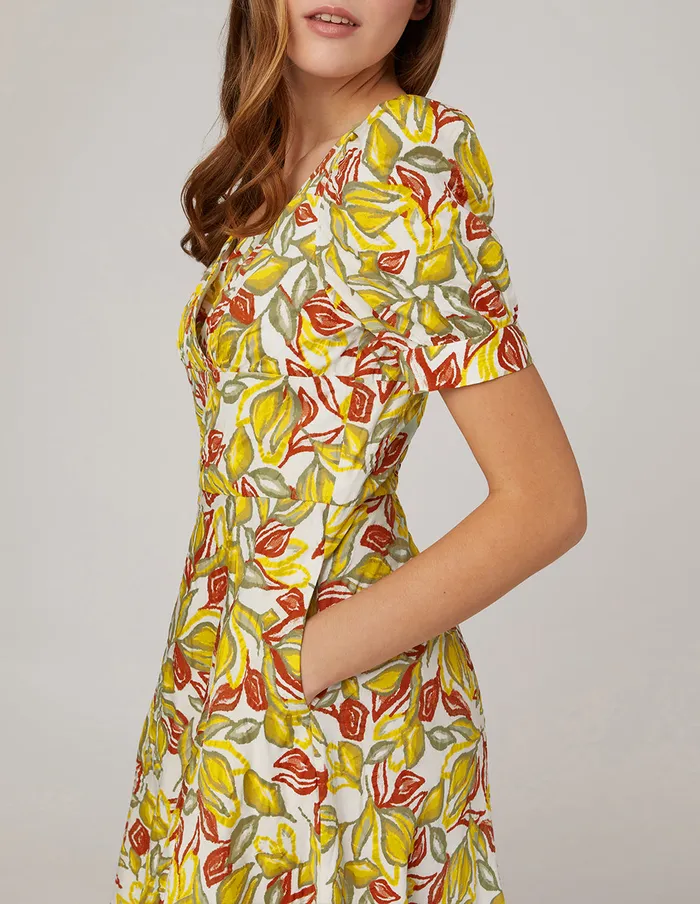 MARYLING Printed Dress Deep V Neck High Waist Puff Sleeves Dress Mix 8211 Women MARYLING Printed Dress Deep V Neck High Waist Puff Sleeves Dress Mix 8211 Women