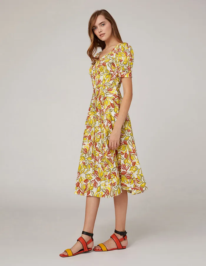 MARYLING Printed Dress Deep V Neck High Waist Puff Sleeves Dress Mix 8211 Women MARYLING Printed Dress Deep V Neck High Waist Puff Sleeves Dress Mix 8211 Women