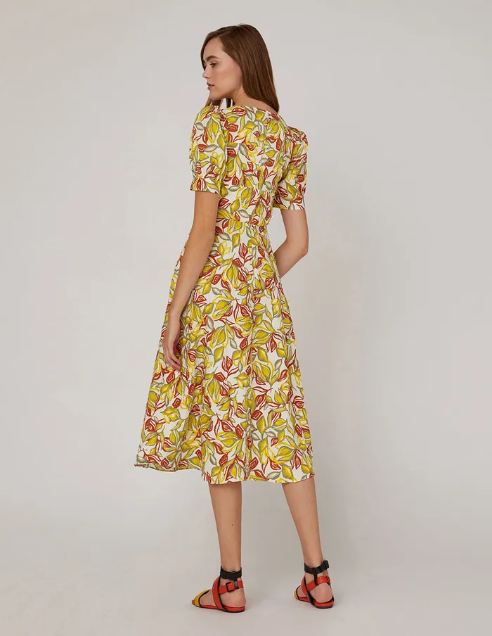 MARYLING Printed Dress Deep V Neck High Waist Puff Sleeves Dress Mix 8211 Women MARYLING Printed Dress Deep V Neck High Waist Puff Sleeves Dress Mix 8211 Women