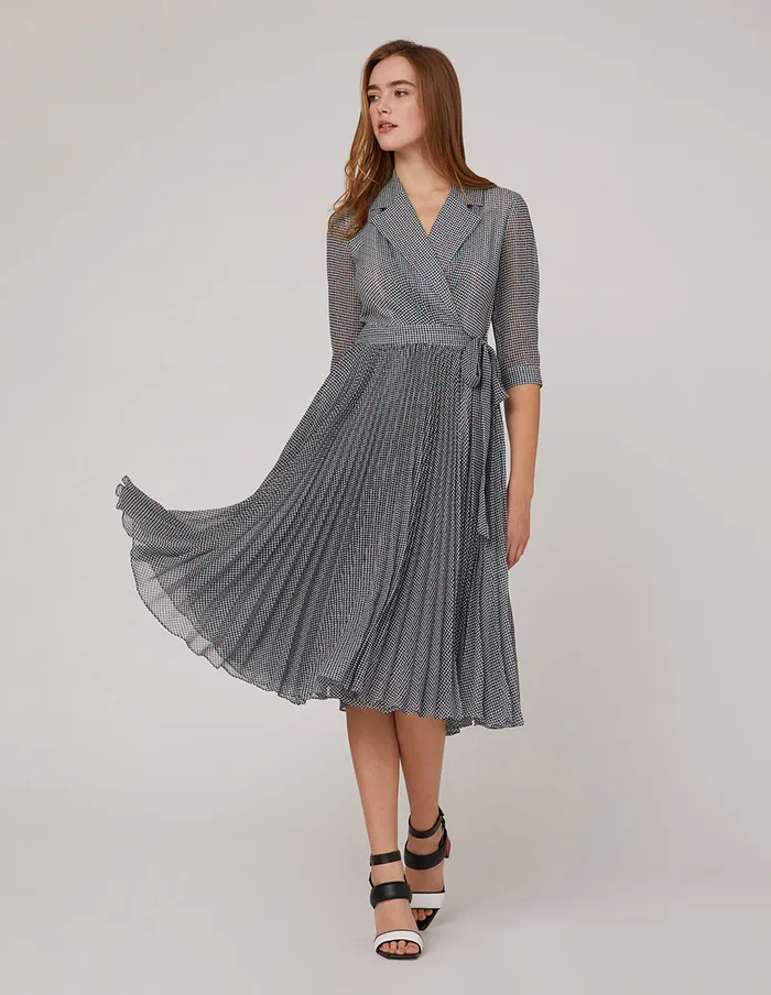MARYLING Printed Dress NotchLapel Collar Georgette Houndstooth Checked Print Dress Mix 8211 Women MARYLING Printed Dress NotchLapel Collar Georgette Houndstooth Checked Print Dress Mix 8211 Women