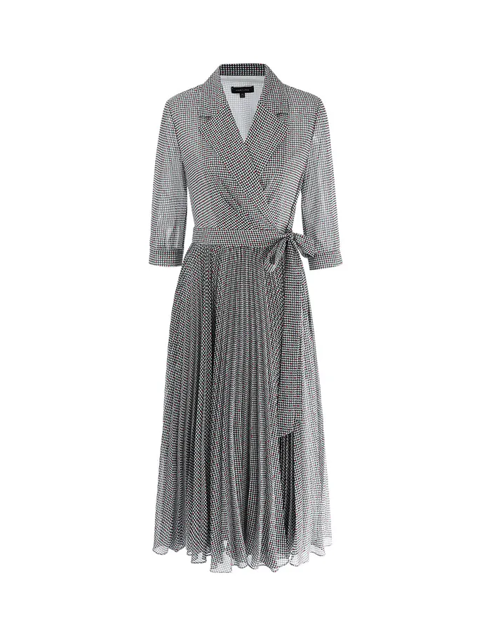 MARYLING Printed Dress NotchLapel Collar Georgette Houndstooth Checked Print Dress Mix 8211 Women MARYLING Printed Dress NotchLapel Collar Georgette Houndstooth Checked Print Dress Mix 8211 Women