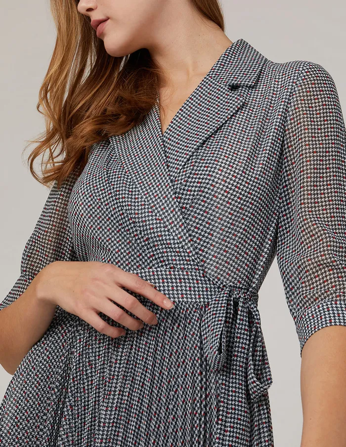 MARYLING Printed Dress NotchLapel Collar Georgette Houndstooth Checked Print Dress Mix 8211 Women MARYLING Printed Dress NotchLapel Collar Georgette Houndstooth Checked Print Dress Mix 8211 Women