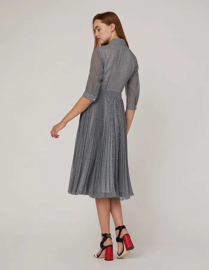MARYLING Printed Dress NotchLapel Collar Georgette Houndstooth Checked Print Dress Mix 8211 Women MARYLING Printed Dress NotchLapel Collar Georgette Houndstooth Checked Print Dress Mix 8211 Women