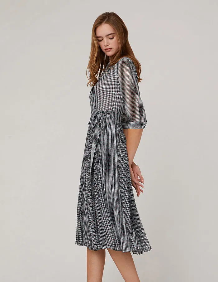 MARYLING Printed Dress NotchLapel Collar Georgette Houndstooth Checked Print Dress Mix 8211 Women MARYLING Printed Dress NotchLapel Collar Georgette Houndstooth Checked Print Dress Mix 8211 Women