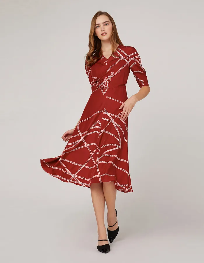 MARYLING Printed Dress Red White Vneck Rope Print Dress Mix 8211 Women