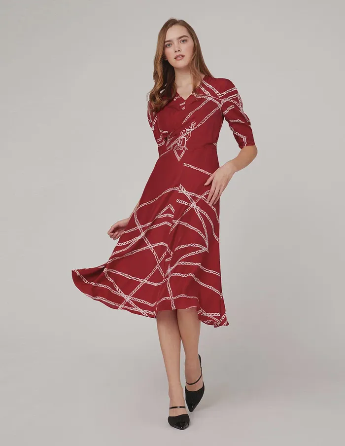 MARYLING Printed Dress Red White Vneck Rope Print Dress Mix 8211 Women MARYLING Printed Dress Red White Vneck Rope Print Dress Mix 8211 Women