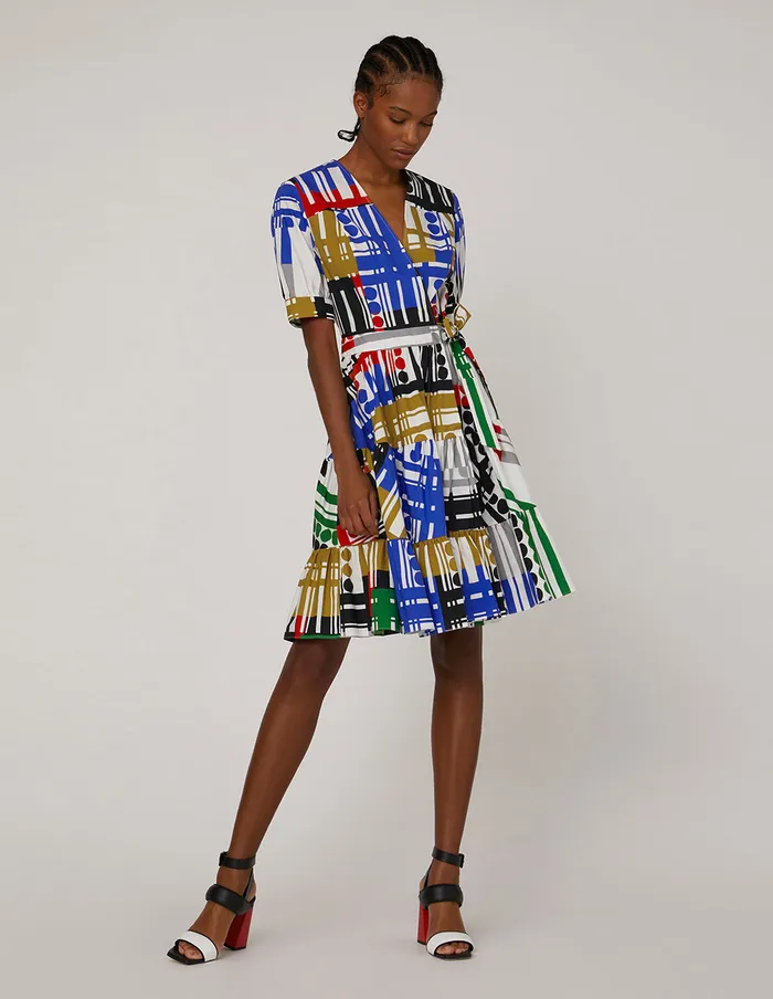 MARYLING Printed Dress Vneck Short Pleated Dress Mix 8211 Women