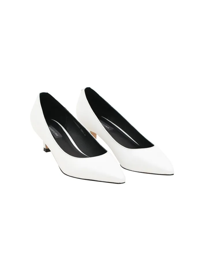 MARYLING Shoes Leather Pointed Toe Rivet Low Heel Dress Shoes White 8211 Women