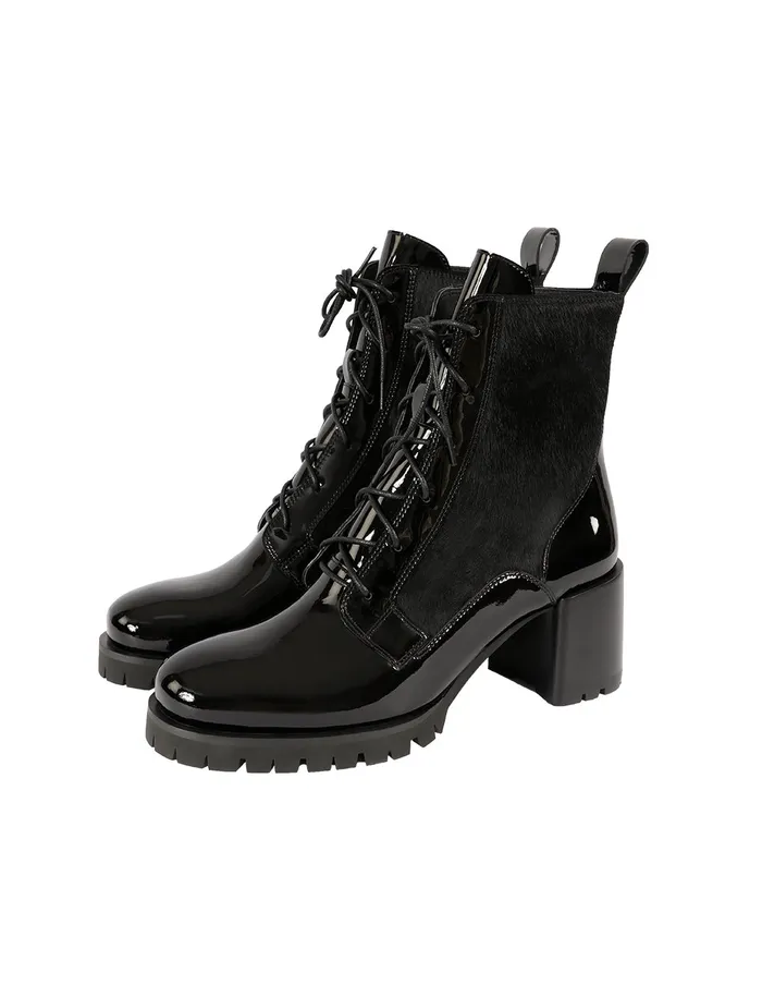 MARYLING Shoes PATENT TEXTURED LACEUP BOOTS Black 8211 Women