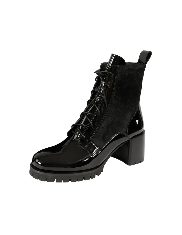 MARYLING Shoes PATENT TEXTURED LACEUP BOOTS Black 8211 Women