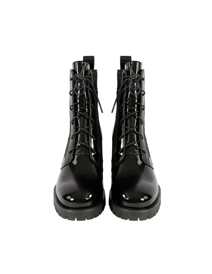 MARYLING Shoes PATENT TEXTURED LACEUP BOOTS Black 8211 Women