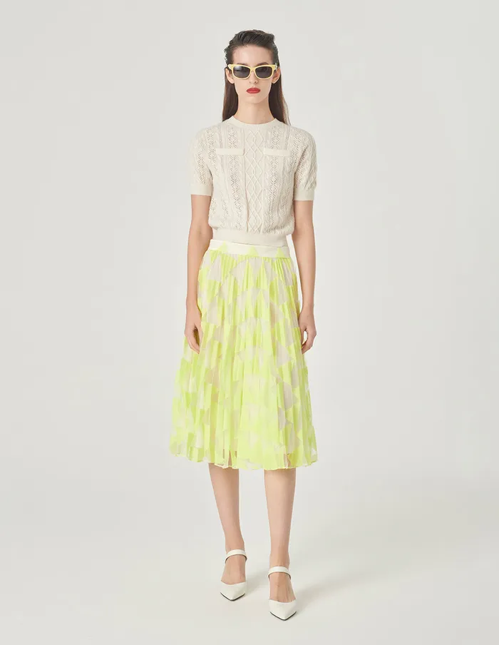 MARYLING Skirts Bright Yellow Lace Pleated Skirt Yellow 8211 Women