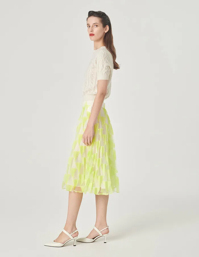 MARYLING Skirts Bright Yellow Lace Pleated Skirt Yellow 8211 Women