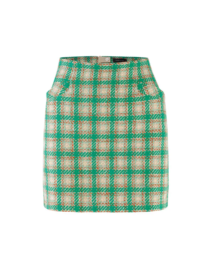 MARYLING Skirts CHECK TWEED MINI SKIRT Sea Green 8211 Women