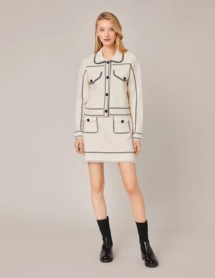 MARYLING Skirts CONTRAST STICTHING KNITTED SKIRT Ivory 8211 Women
