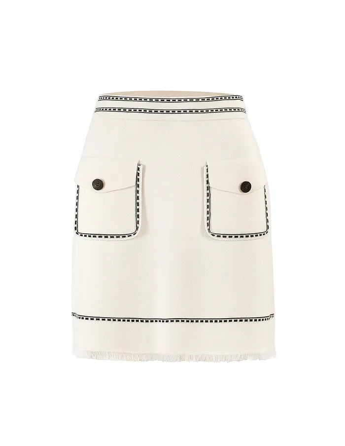 MARYLING Skirts CONTRAST STICTHING KNITTED SKIRT Ivory 8211 Women MARYLING Skirts CONTRAST STICTHING KNITTED SKIRT Ivory 8211 Women