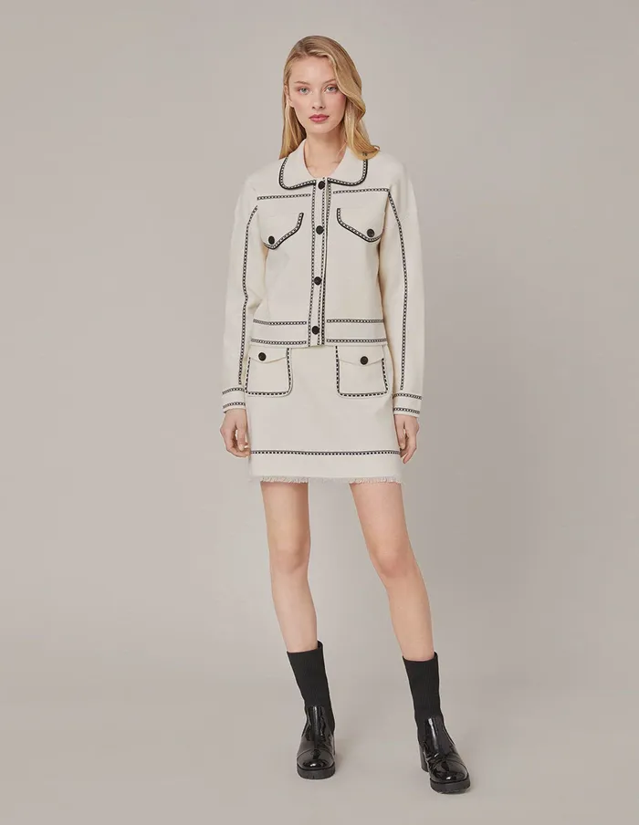 MARYLING Skirts CONTRAST STICTHING KNITTED SKIRT Ivory 8211 Women MARYLING Skirts CONTRAST STICTHING KNITTED SKIRT Ivory 8211 Women
