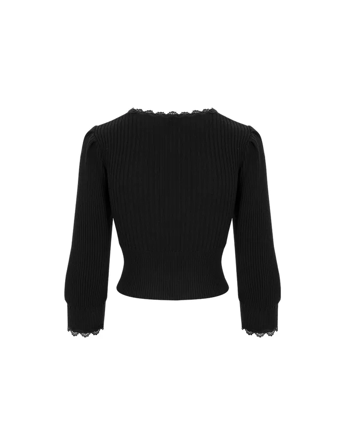 MARYLING Skirts Crossover VNeck Paneled LaceTrimmed Knitted Pullover Black 8211 Women MARYLING Skirts Crossover VNeck Paneled LaceTrimmed Knitted Pullover Black 8211 Women