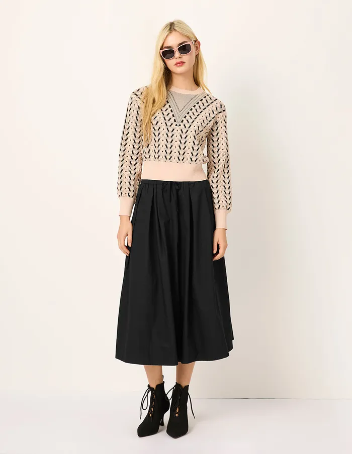 MARYLING Skirts ElasticWaist ALine Pleated KneeLength Black Skirt Black 8211 Women MARYLING Skirts ElasticWaist ALine Pleated KneeLength Black Skirt Black 8211 Women