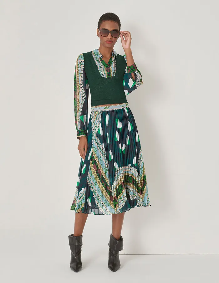 MARYLING Skirts Forest Print Pleated Skirt Green 8211 Women