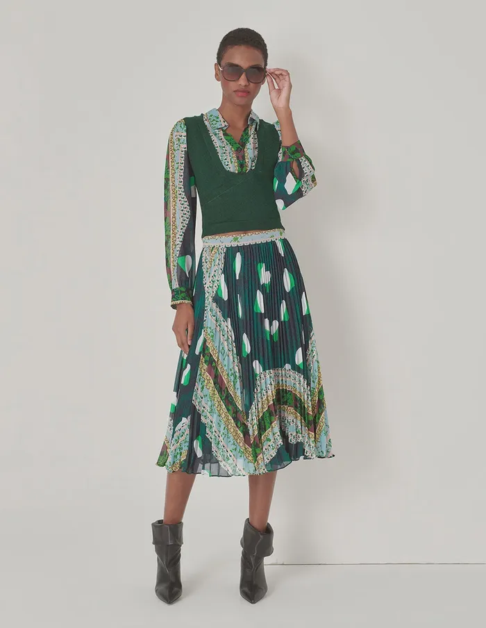 MARYLING Skirts Forest Print Pleated Skirt Green 8211 Women MARYLING Skirts Forest Print Pleated Skirt Green 8211 Women