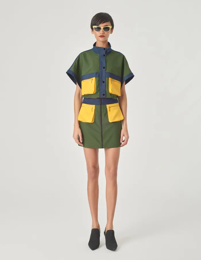 MARYLING Skirts Green Denim Patchwork Mini Skirt Green 8211 Women