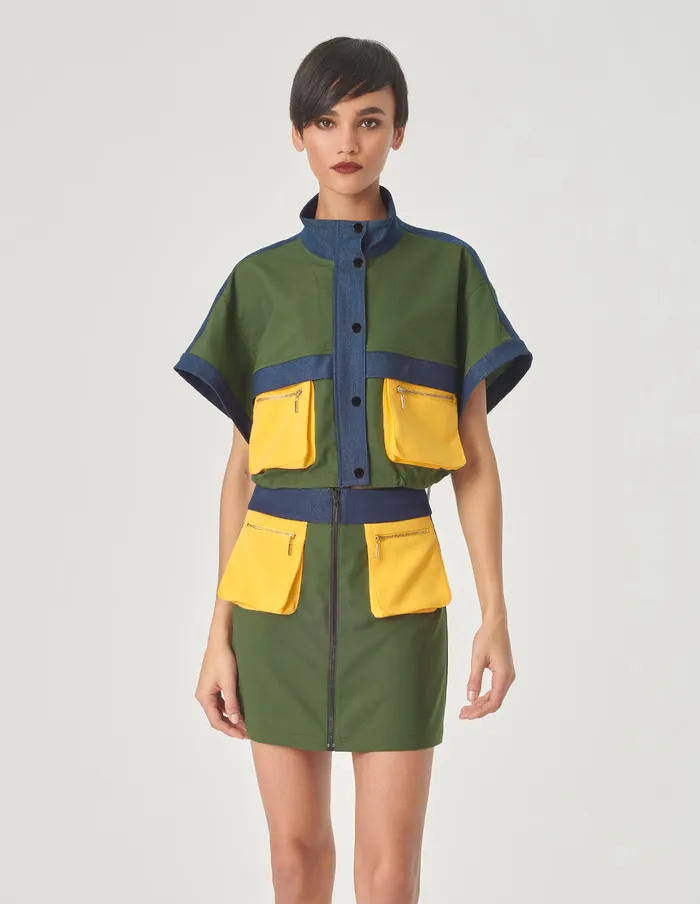 MARYLING Skirts Green Denim Patchwork Mini Skirt Green 8211 Women