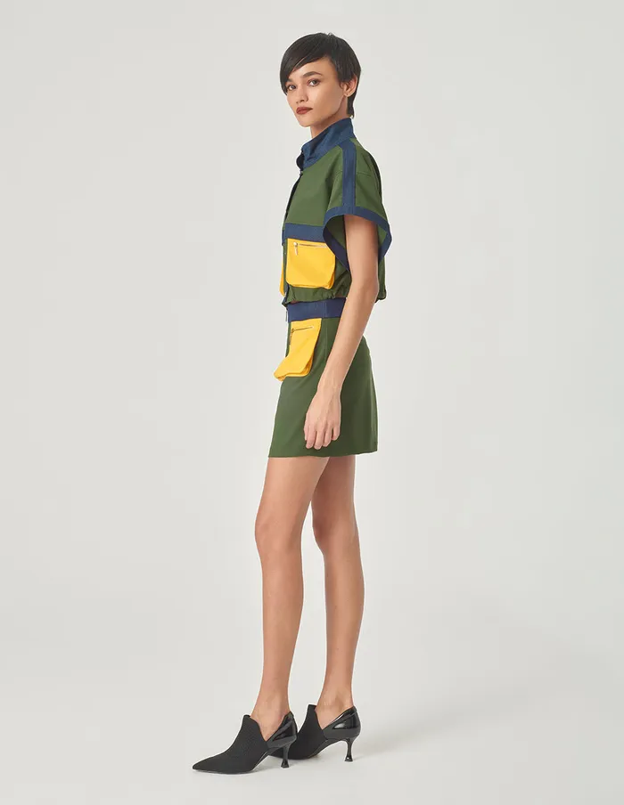 MARYLING Skirts Green Denim Patchwork Mini Skirt Green 8211 Women