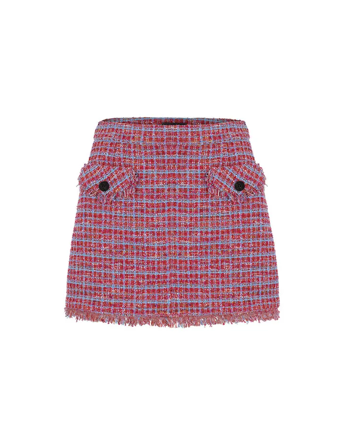MARYLING Skirts Pink Blue Plaid Tweed Mini A Line Skirt Pink And Blue 8211 Women MARYLING Skirts Pink Blue Plaid Tweed Mini A Line Skirt Pink And Blue 8211 Women