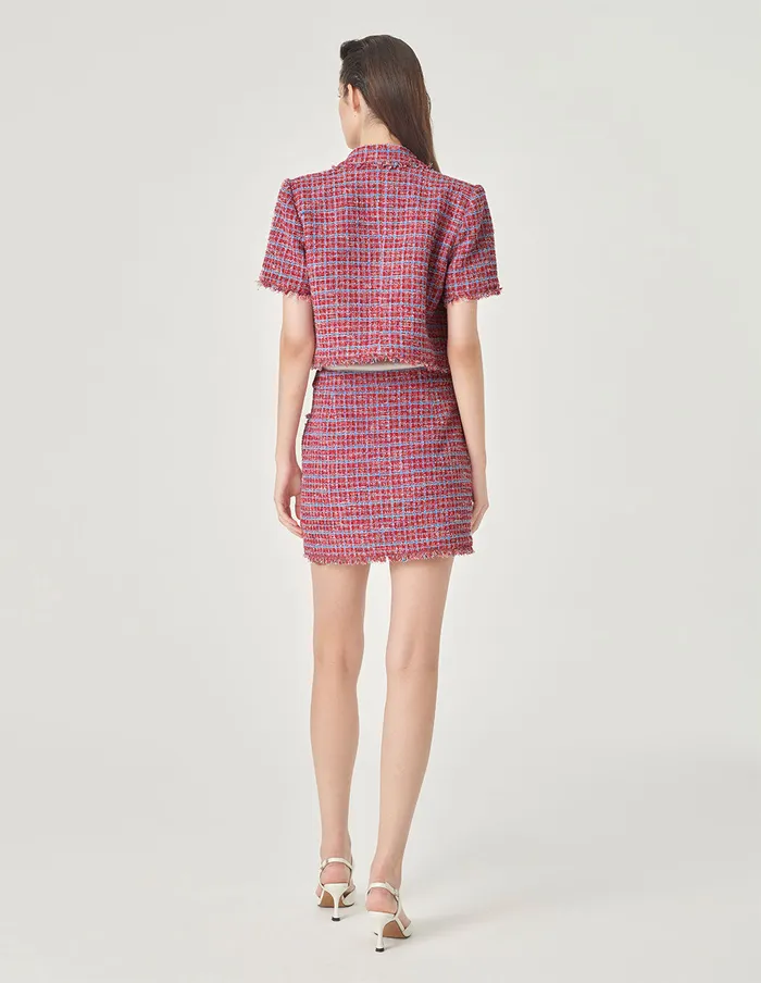 MARYLING Skirts Pink Blue Plaid Tweed Mini A Line Skirt Pink And Blue 8211 Women MARYLING Skirts Pink Blue Plaid Tweed Mini A Line Skirt Pink And Blue 8211 Women