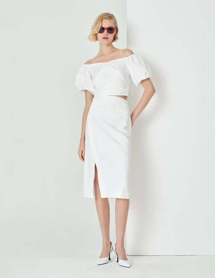 MARYLING Skirts White Straight Slit One Step Skirt White 8211 Women