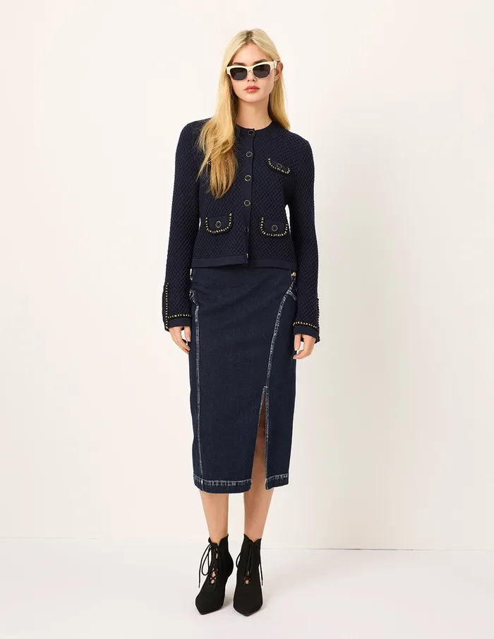 MARYLING Skirts White Trim Slit KneeLength Denim Skirt Denim 8211 Women