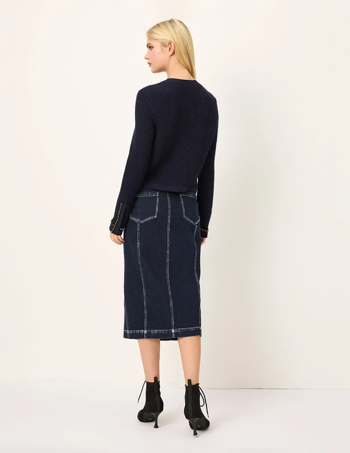 MARYLING Skirts White Trim Slit KneeLength Denim Skirt Denim 8211 Women