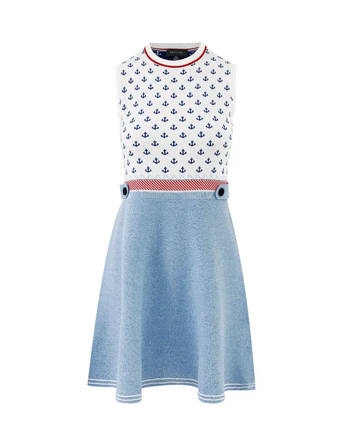MARYLING Slip Dress Round Neck Red White Boat Hook Jacquard Knit Dress Mix 8211 Women MARYLING Slip Dress Round Neck Red White Boat Hook Jacquard Knit Dress Mix 8211 Women
