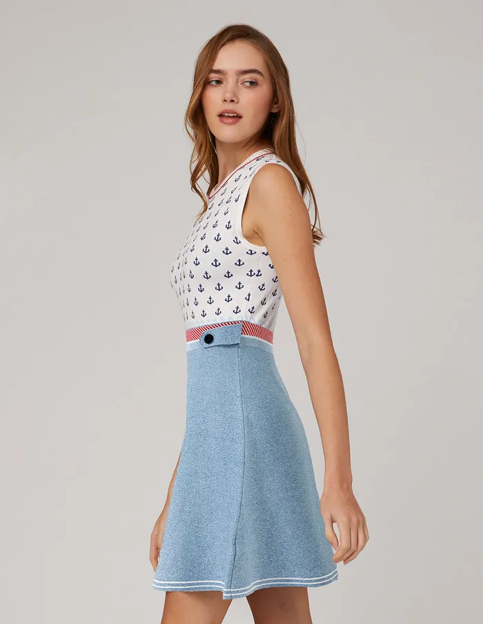 MARYLING Slip Dress Round Neck Red White Boat Hook Jacquard Knit Dress Mix 8211 Women MARYLING Slip Dress Round Neck Red White Boat Hook Jacquard Knit Dress Mix 8211 Women