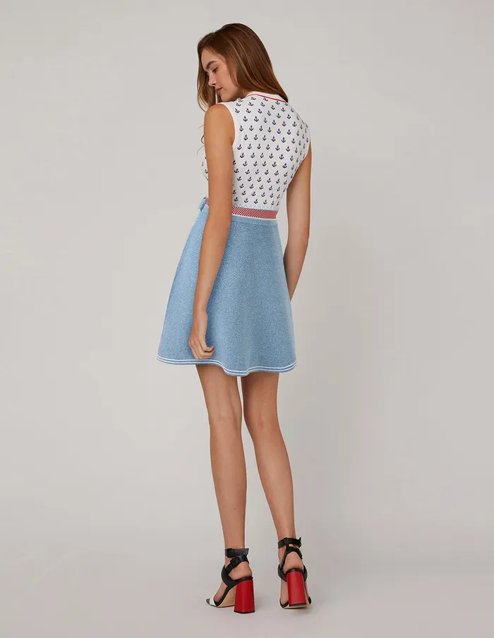 MARYLING Slip Dress Round Neck Red White Boat Hook Jacquard Knit Dress Mix 8211 Women MARYLING Slip Dress Round Neck Red White Boat Hook Jacquard Knit Dress Mix 8211 Women