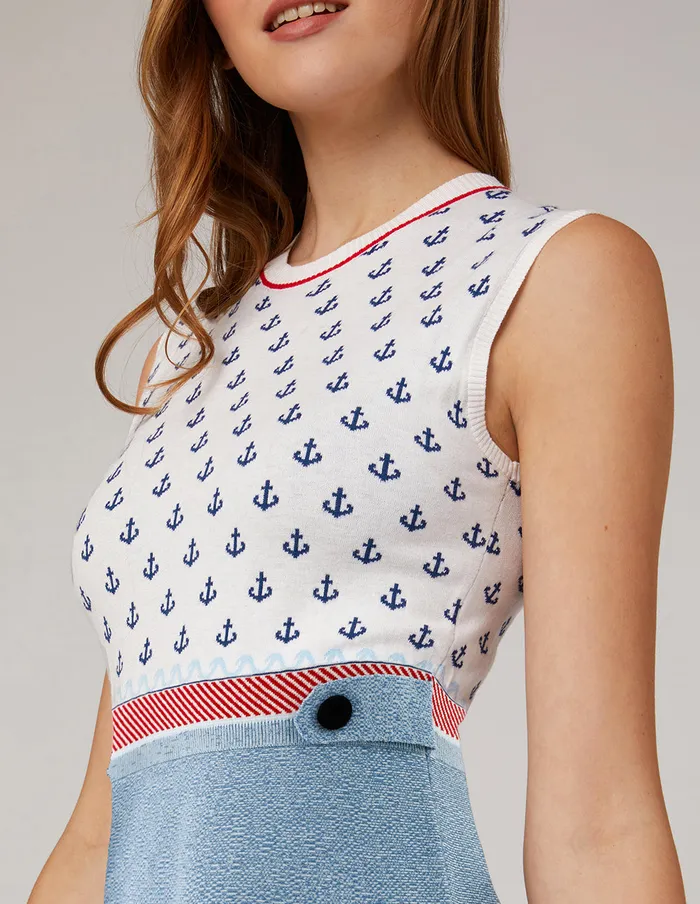 MARYLING Slip Dress Round Neck Red White Boat Hook Jacquard Knit Dress Mix 8211 Women MARYLING Slip Dress Round Neck Red White Boat Hook Jacquard Knit Dress Mix 8211 Women