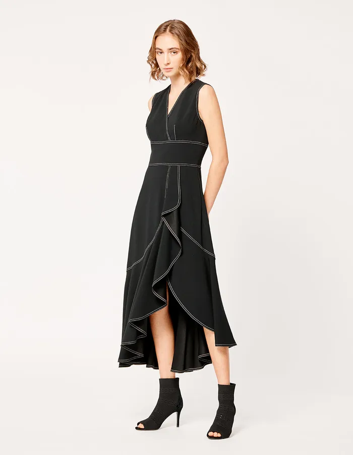 MARYLING Slip Dress VNECK SLEEVELESS ASYMMETRICAL RUFFLE DRESS Black 8211 Women MARYLING Slip Dress VNECK SLEEVELESS ASYMMETRICAL RUFFLE DRESS Black 8211 Women