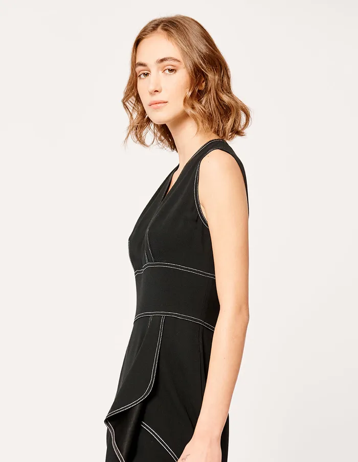 MARYLING Slip Dress VNECK SLEEVELESS ASYMMETRICAL RUFFLE DRESS Black 8211 Women MARYLING Slip Dress VNECK SLEEVELESS ASYMMETRICAL RUFFLE DRESS Black 8211 Women