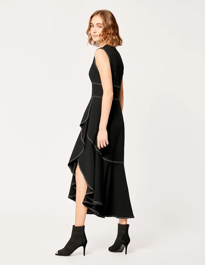MARYLING Slip Dress VNECK SLEEVELESS ASYMMETRICAL RUFFLE DRESS Black 8211 Women MARYLING Slip Dress VNECK SLEEVELESS ASYMMETRICAL RUFFLE DRESS Black 8211 Women