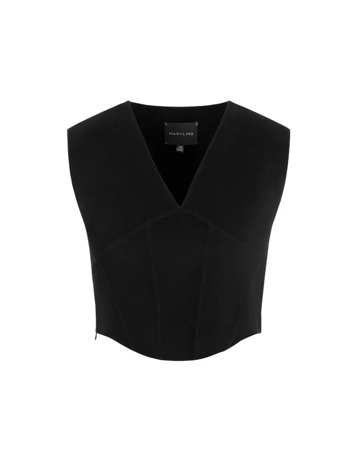 MARYLING Vest Black Short VNeck Curved Vest Black 8211 Women